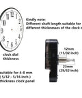 Beefy High Torque Clock Movement Kit With Long Shaft And 12 Inch Spade Hands shown with clock face and shaft measurements.