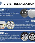 3-step installation guide for Chrome Silver 17 Inch Wheel Skins For Toyota RAV4 2006 To 2012 Snap On Rim Covers.