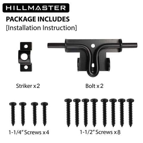 Heavy Duty Sliding Bolt Gate Latch With Padlock Hole For Wooden Fences And Barn Doors package includes bolts and screws.