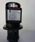 Machine tool coolant pump, front view, black metal unit with mounting flange.
