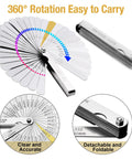 Universal piston ring squaring tool with 32-blade feeler gauge for 2–5 inch bores; foldable metal construction, Amazon.