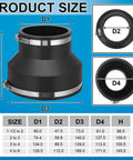 2 Pack Flexible PVC Reducing Pipe Couplings 6 Inch To 4 Inch With Stainless Steel Clamps For DWV Pipes Universal Fit Fits Cast Iron Plastic Copper Steel DIY Friendly No Sweat Install black reducer coupling size chart with clamps