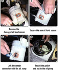 Step-by-step installation guide for oil level sensor replacement, showing hands-on process in vehicle interior.