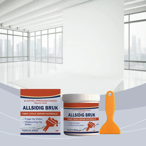 All In One Drywall Repair Paste Kit With Scraper For Patching Holes Cracks And Dents In Walls Ceilings Doors Windows And Baseboards 150g Quick Dry Putty Adhesive No Tools Needed Pro Grade, shown with packaging and scraper