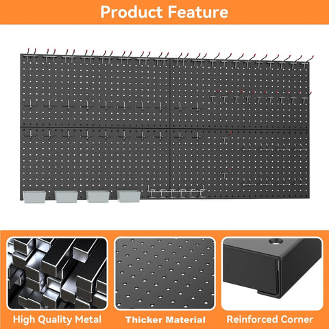 Metal Pegboard Kit For Wall And Garage Storage With Accessories And Hooks Modular Tool Organizer Board For Workbench Durable Steel Black