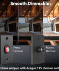Ultra Slim 12V Led Ceiling Puck Light With Sweet Dimming Controls For Rv Camper Van Trailers showcasing press and rotary dimmer switches.