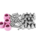 Heavy Duty 44 Piece Welding Torch Nozzle And Collet Guard Cap Replacement Kit With Premium Ceramic Steel Construction For Plasma Cutter AG60 SG55 upgrades.