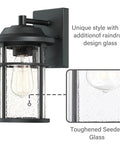 Modern Outdoor Wall Light With Seeded Glass Shade, waterproof anti rust black exterior sconce, E26 socket detail view.