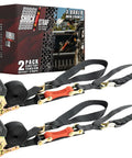 Heavy Duty Shock Absorbing Ratchet Strap Set 7 Ft By 1.5 In For Cargo Securement, 1,000 Lb WLL And 3,000 Lb Break Strength, 2 Pack visible