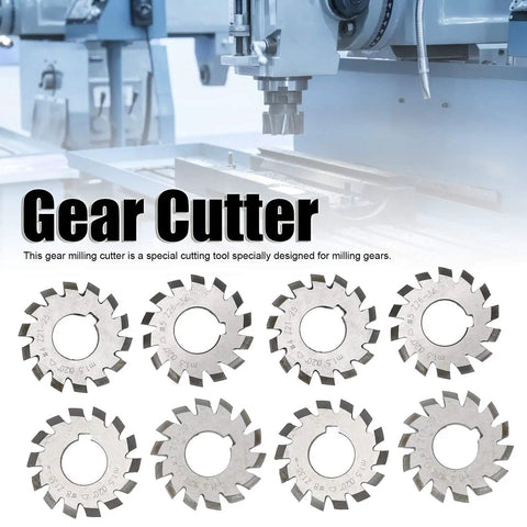 8 Piece Gear Cutter Set HSS Milling Cutters With 20 Degree Pressure Angle for gear machining shown with milling machine.