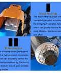 Heavy Duty Electric Vertical Hose Crimper With 13 Tough As Nails Dies And Effortless Foot Pedal Control 480V showing foot switch and micrometer knob.