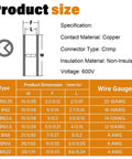 Diagram showing dimensions for 6 Gauge Non Insulated Butt Connectors With Heat Shrink Tubing Pure Copper Wire Splice Kit For Automotive Electrical Crimp Joints For 6AWG Wiring Pack Of 20