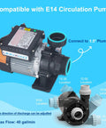 Top Shelf Zero Fuss Hot Tub Circulation Pump 240V 230V 0.35 Horsepower Spa Pool Motor with E14 connection and adjustable discharge.