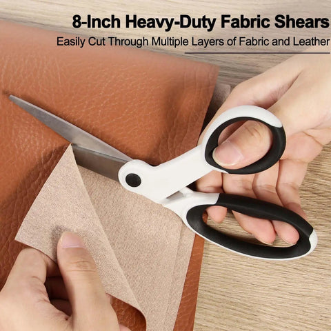 Heavy Duty Sewing Scissors Set All Purpose 8 Inch Fabric Scissors, 5 Inch Embroidery Snips, 4 Inch Detail Scissors, 5 Inch Thread Snips For Sewing Quilting Tailoring Dressmaking Craft Projects, 8-inch fabric shears cutting leather