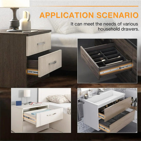 Full Extension Drawer Slides Side Mount 20 Inch Heavy Duty Ball Bearing Rails For Dresser Cabinet Kitchen 100 Lb Capacity 2 Piece Pair White Smooth Glide Action Easy Install Hardware Included shown installed in various drawers
