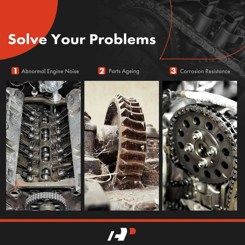 Must-Have Engine Timing Chain Kit With Tensioner illustrating engine noise, parts ageing, and corrosion resistance