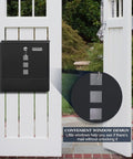 Beefy Locking Wall Mounted Mailbox With Key Lock And Large Capacity For Outdoor Newspaper Compartment 13 By 11.8 By 3.4 Inches Black Heavy Duty Galvanized Metal on a gate