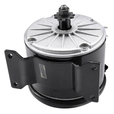 36V 350W Brushed Motor With 2750 RPM For Electric Scooters Bicycles Go Karts And DIY Projects Reversible Rotation For Razor Dirt Bike MX350 MX400 Mini Bikes And E Bikes, showing metallic finish and mount bracket