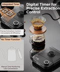 Gooseneck Electric Kettle With Plus Or Minus One Degree Fahrenheit Precision Temperature Control For Pour Over Coffee And Tea shown with timer