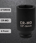 Deep Impact Socket 22mm For One Half Inch Drive, CR-MO 6 Point Metric Socket With Black Phosphoric Acid Coating, front view
