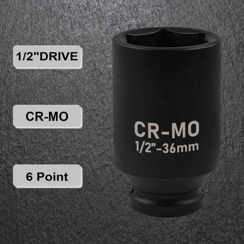 Deep Impact Socket 22mm For One Half Inch Drive, CR-MO 6 Point Metric Socket With Black Phosphoric Acid Coating, front view