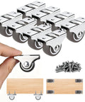 1 Inch Small Rigid Caster Wheels Low Profile Plate Non Swivel Rollers With Rubber Tread For Furniture Replacement 8 Pack