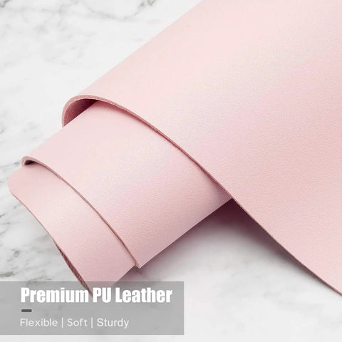 Close-up of rolled Premium PU Leather in pink, illustrating flexibility, softness, and sturdiness.