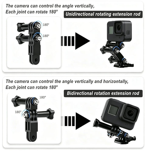 3 Way Adjustable Action Camera Pivot Arm Kit With Long And Short Extensions, Same And Vertical Direction Joints, Polycarbonate Mounts, Includes Four Long And Short Pivot Arms And Four Thumbscrews For Flex Shot Angles, GoPro mount