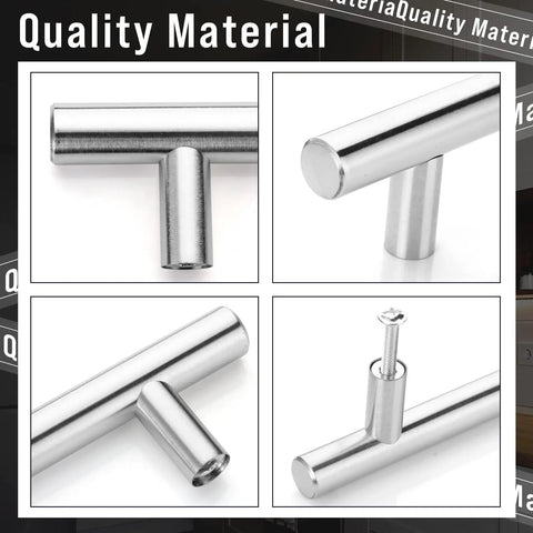 Close-up of 100 Pieces Brushed Stainless Steel Cabinet Pulls 3 Inch Hole Center Handles, screws included