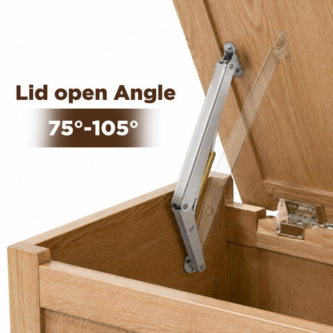 Heavy Duty Soft Close Lid Support Hinges Two Pack 200N Gas Struts For Toy Boxes And Tool Chests, 75-105 degree lid angle.