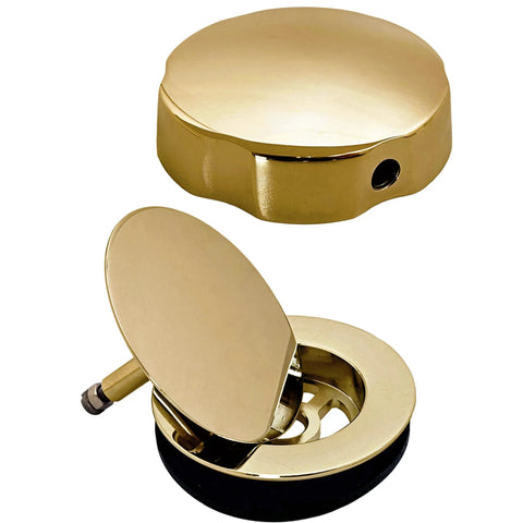 Smooth As Silk Pop Up Drain Plug for Rock Solid 1 1/2 Inch Schedule 40 PVC Bath Waste Kit in polished brass finish.