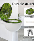 Round Graceful Swans Serene Willow Tree Reflected Calm Pond Toilet Seat with durable resin material and soft-close hinge.