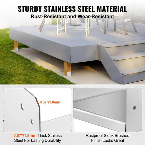 Adjustable 8 By 8 Post Base Bracket Set, Stainless Steel Post Anchor For Pavilion Deck Porch Handrail Railings, installed view