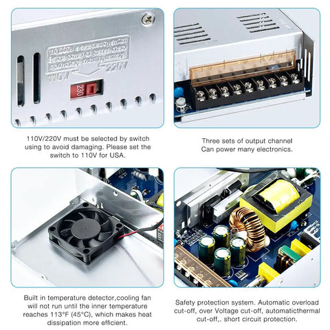 Close-up details of Beefy 12V 50A 600W Universal Power Supply For LED Strips And CCTV Systems Regulated Switching Adapter