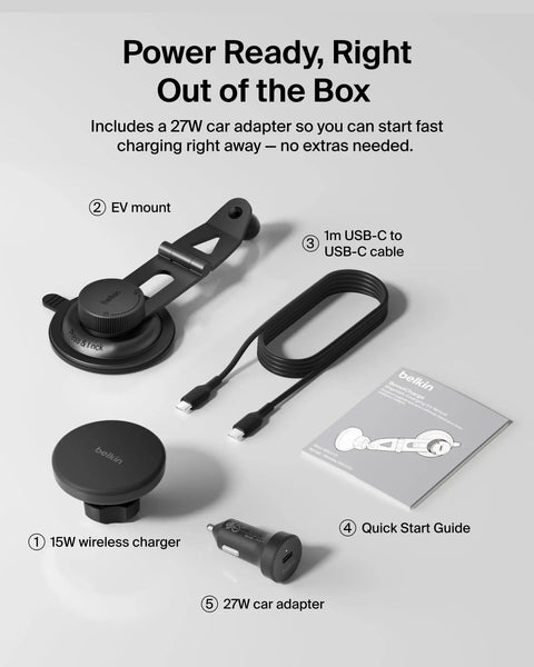 Qi2 15W Magnetic Wireless Car Charger For Tesla Dash Mount Super Fast Charging Hub with 15W charger and 27W car adapter.