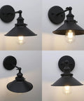 Black Industrial Wall Sconce With 8.1 Inch Metal Shade Vintage Retro Vibe 1 Light Wall Lamp 180 Degree Adjustable Direction