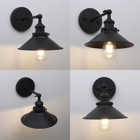 Black Industrial Wall Sconce With 8.1 Inch Metal Shade Vintage Retro Vibe 1 Light Wall Lamp 180 Degree Adjustable Direction