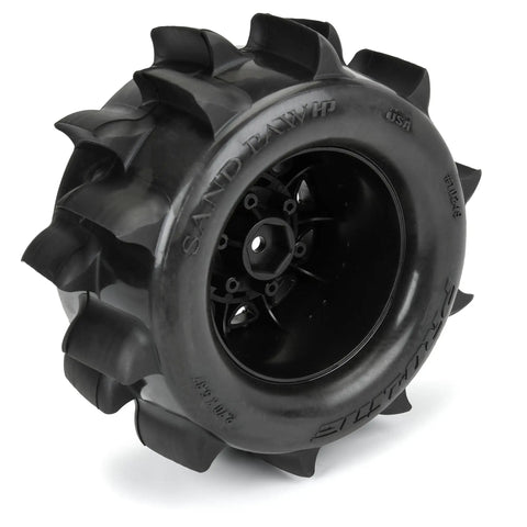 Close-up of Belted 2.8 Inch Sand Paw HP Paddle Tires On Raid Black 6x30 Wheels With Removable Hex 12mm And 14mm Pre Mounted