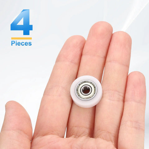 Four Pack Roller Idler Pulleys 4x18x5mm With 624ZZ Bearings For Furniture Hardware Quiet Conveyor Rolling Wheels Flat Pulleys In White Durable POM Material For Heavy Duty Low Noise And Vibration, white pulley in hand