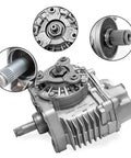 Rear Axle Transmission Transfer Case Assembly For Passat CC Tiguan 4 Motion Q3 Quattro 0AU409053T Auto Parts Replacement Heavy Duty Gear Set For Smooth Quiet Power Transfer Bolt On Direct Fit Fits Multiple AWD Models silver metal transfer case with splined shafts