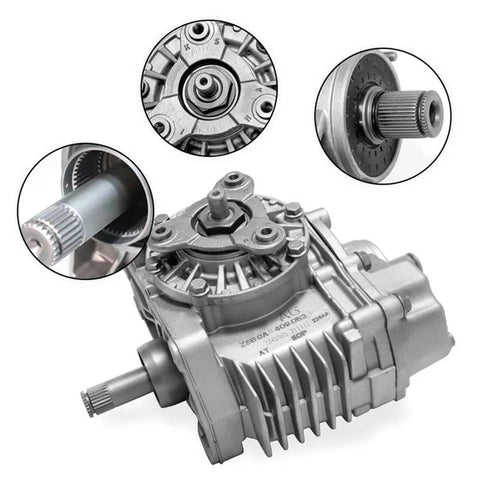 Rear Axle Transmission Transfer Case Assembly Direct Fit For VW Passat CC Tiguan 4 Motion Audi Q3 Quattro 0AU409053T OE Grade Drivetrain Replacement Engineered To OEM Specs With Precision Heat Treated High Strength Materials For Reliable Bolt In Swap. Silver metal transfer case with splined shafts