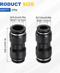 Image of 2 Pack Pneumatic Straight Fittings Three Eighths To One Half Inch Plastic Reducer Union Push To Connect Air Line Quick Connect Fittings For Factory Pneumatic Systems Black showing product dimensions.