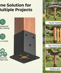 Heavy Duty 4 Pack Wood Post Brackets With Inner Size 3.58 By 3.58 Inches Powder Coated Matte Black Post Base Anchors for pavilion deck