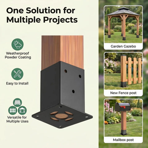 Heavy Duty 4 Pack Wood Post Brackets With Inner Size 3.58 By 3.58 Inches Powder Coated Matte Black Post Base Anchors for pavilion deck