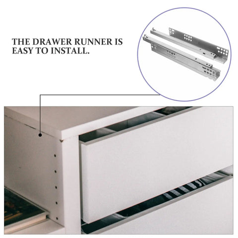 Heavy Duty Drawer Slide Rails Set Two Pieces With Silent Damping Buffer For Smooth Gliding Cabinet Drawers In Any Kitchen Or Office Cold Rolled Steel Two Section Slides With Thickened Sheet Construction For Durability And Easy Install installed in white cabinet drawer
