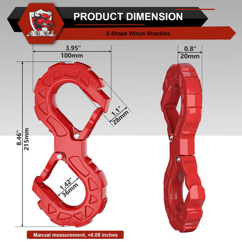 Red 3/8 Inch Tow Hook And Winch Shackle For Off Road Recovery 33000 Lbs G80 Heavy Duty Integrated Quick Shackle dimensions