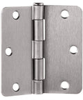 Heavy Duty Satin Nickel Interior Door Hinges 2 Pack Steel Construction with Slick Radius Corners detail view of hinge.