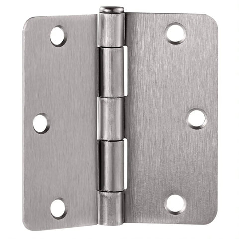 Heavy Duty Satin Nickel Interior Door Hinges 2 Pack Steel Construction with Slick Radius Corners detail view of hinge.