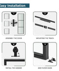 Easy installation steps for Sturdy Metal And Glass Sliding Double Barn Door With Hardware Kit 48 By 84 Inches