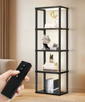 Display Shelf Floor Lamp With Dimmable LED Three Color Temperatures Glass Curio Cabinet Shelves Remote Control Sturdy Design